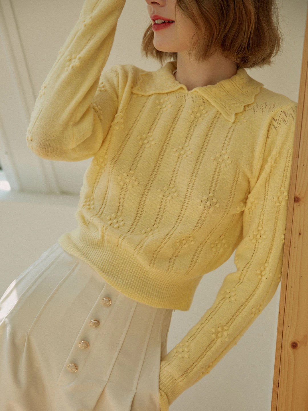 Jasmine 黃色針織短款毛衣
