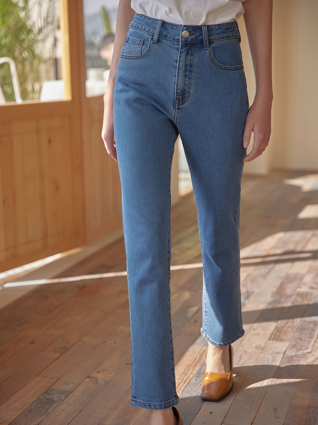 Simple Retro-Kira 藍色高腰直筒顯瘦牛仔褲