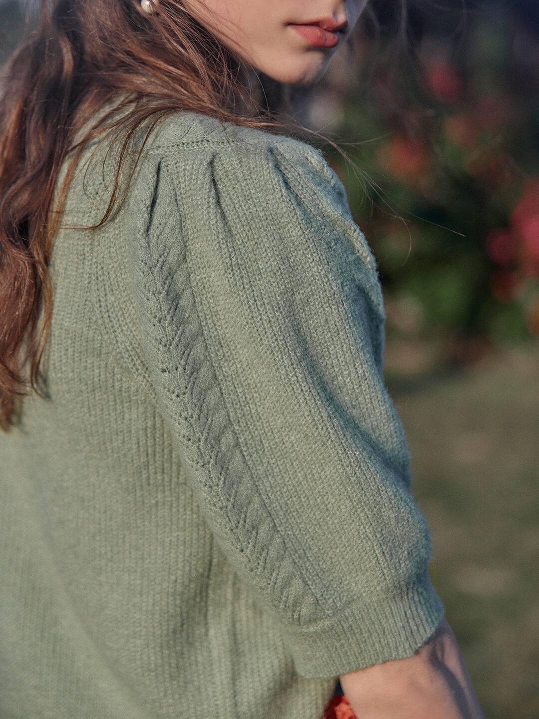 Sadie 綠色針織短款五分袖開衫外套/SIMPLE RETRO