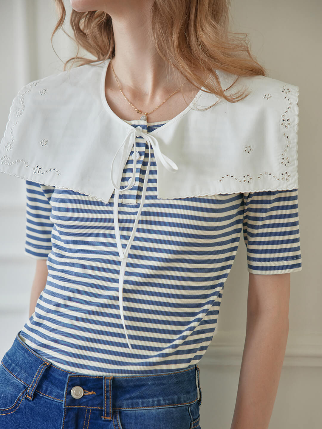 Claire 藍白條紋針織T恤/SIMPLE RETRO