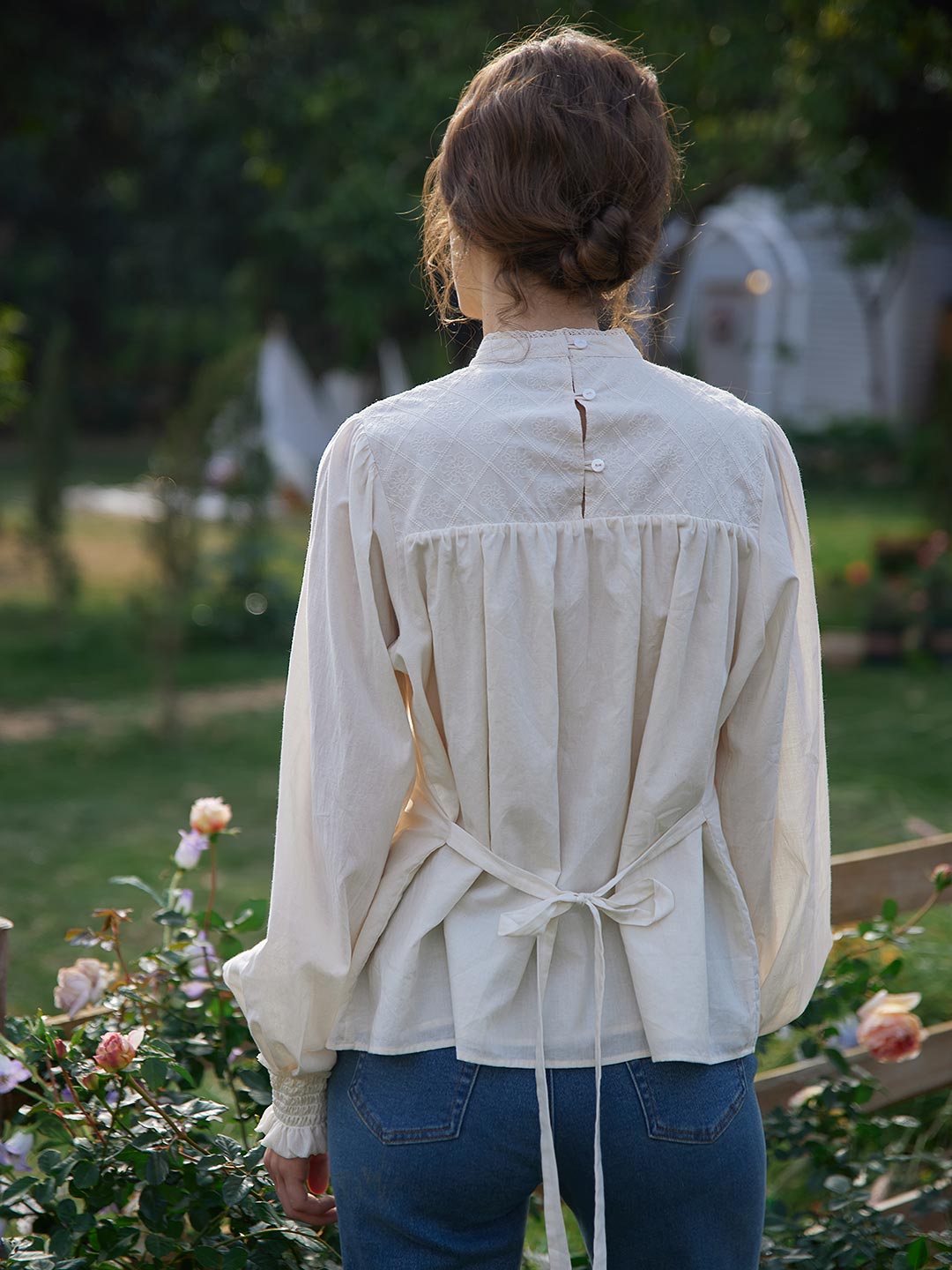 Simple Retro-Hailey 100%純棉薔薇刺繡上衣