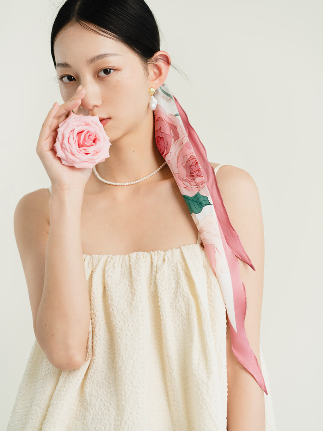 Chowxiaodou 原創紅系列玫瑰真絲菱形絲巾