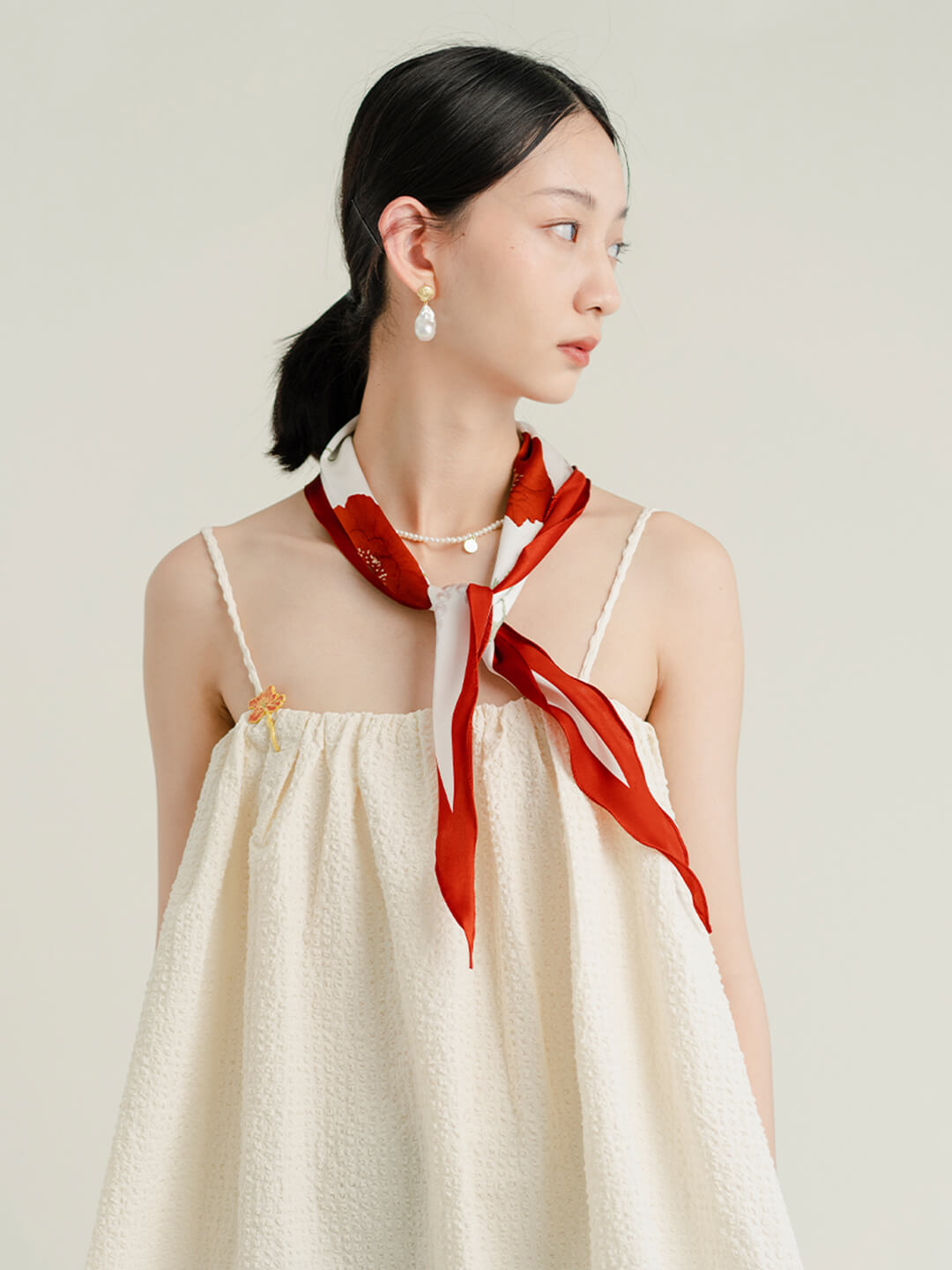 Chowxiaodou 原創紅系列虞美人真絲菱形絲巾