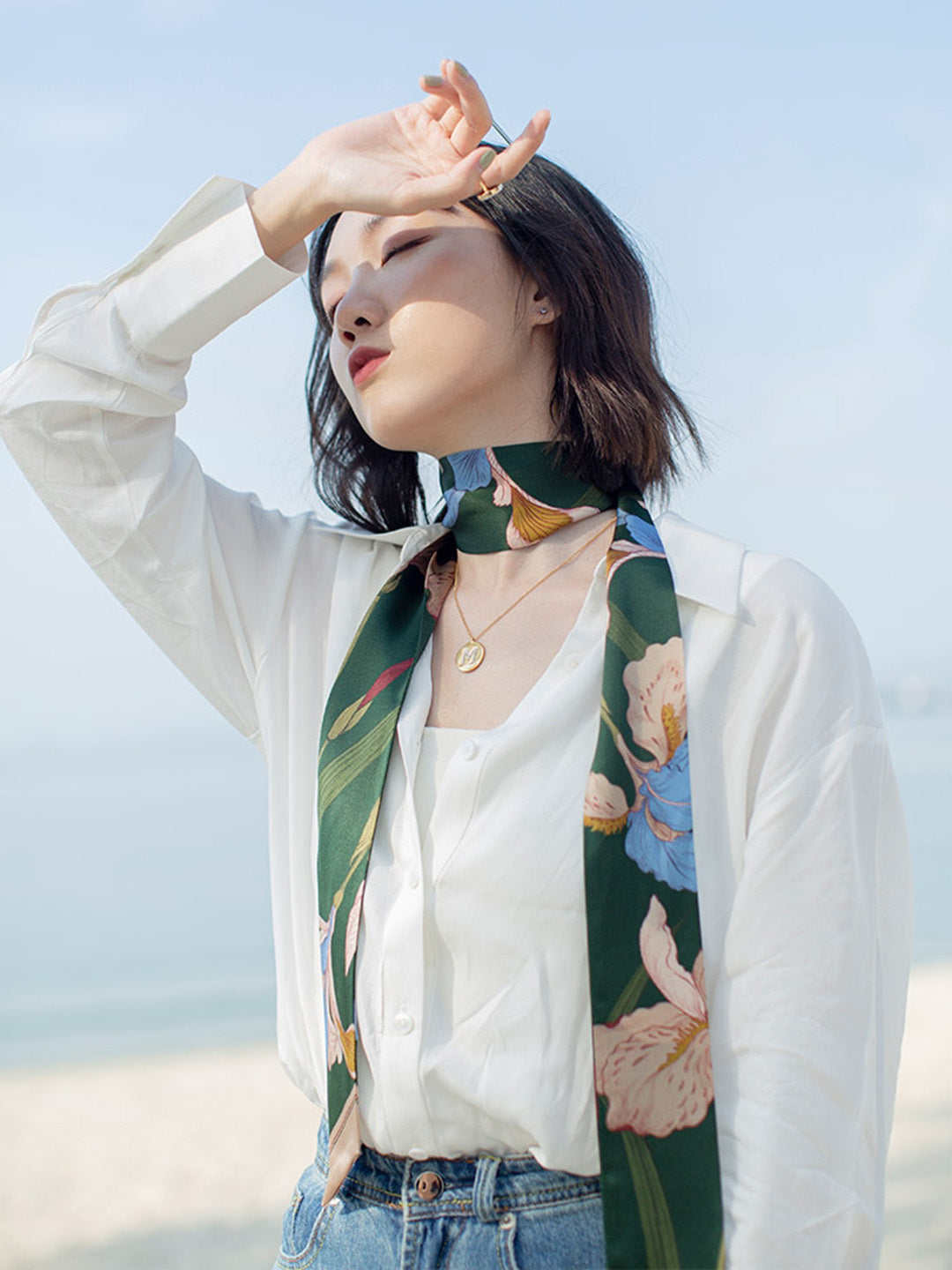 Chowxiaodou 原創彩虹女神4色鳶尾真絲長條絲巾