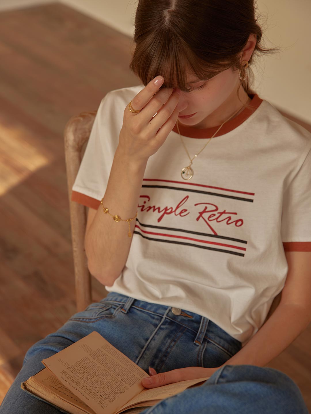 Simple Retro- Maya 紅條logo純棉短袖T恤