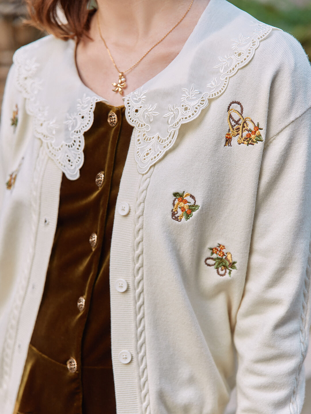 Kamila 法式刺繡開襟衫/Simple Retro/22207