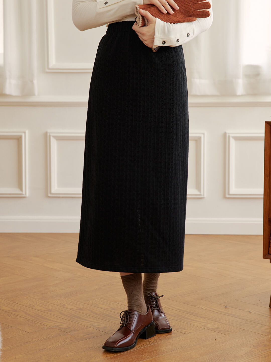 Mabel 黑色直筒針織半身裙