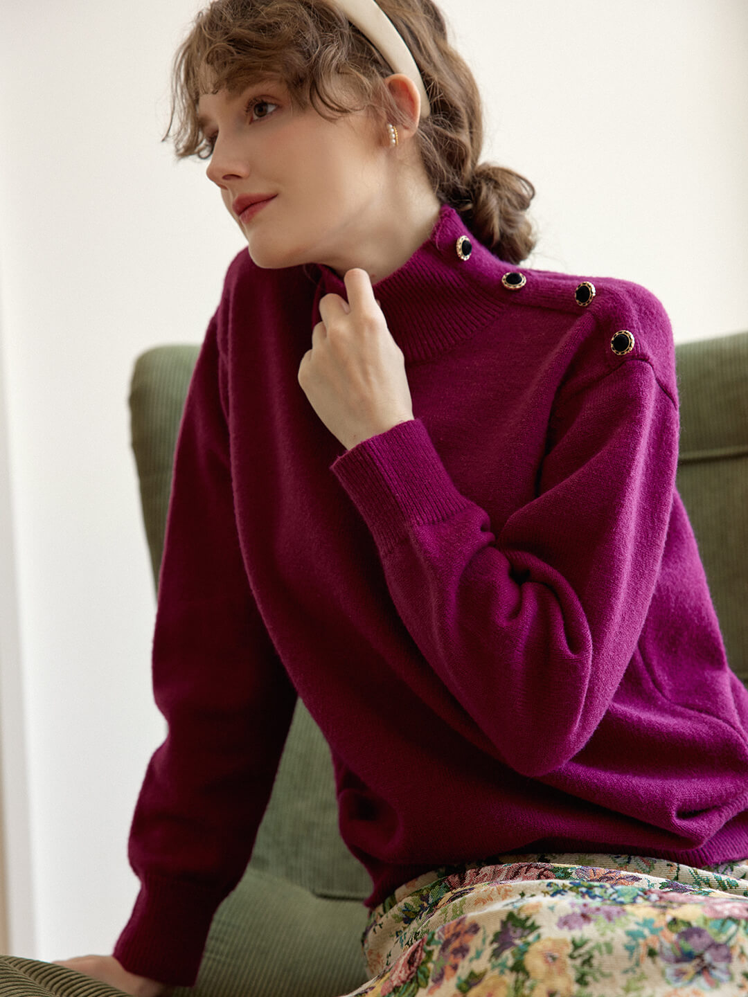 Ruby 紫色肩扣高領毛衣