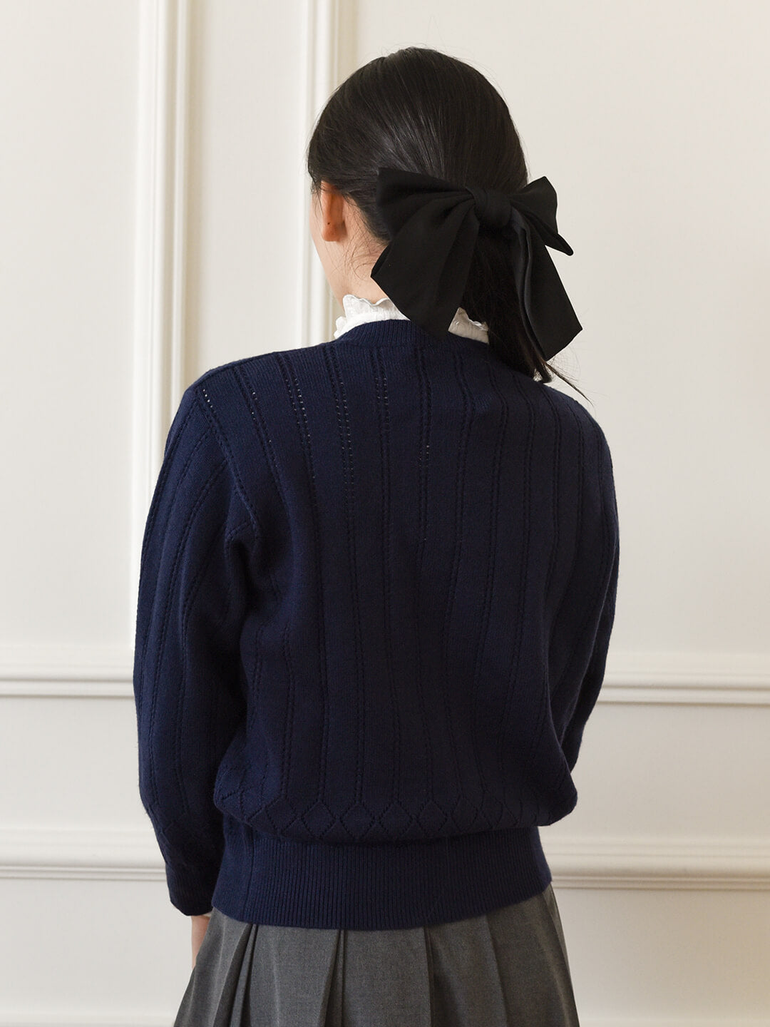 Ally 藍色鉤花刺繡針織外套/SIMPLERETRO