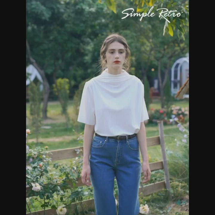 Simple Retro-Kira 藍色高腰直筒顯瘦牛仔褲